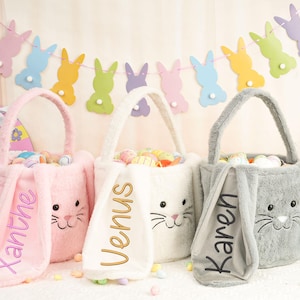Personalized Plush Easter Basket,Embroidered Easter Bunny Basket,Custom Easter Bag With Name,Easter Egg Hunt Basket,Kids Easter Gift