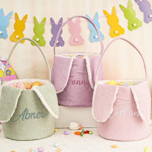 Embroidered Bunny Easter Basket,Easter Egg Hunt Basket,Personalized Easter Basket,Easter Bucket,Corduroy Easter Basket,Easter Gifts For Kids
