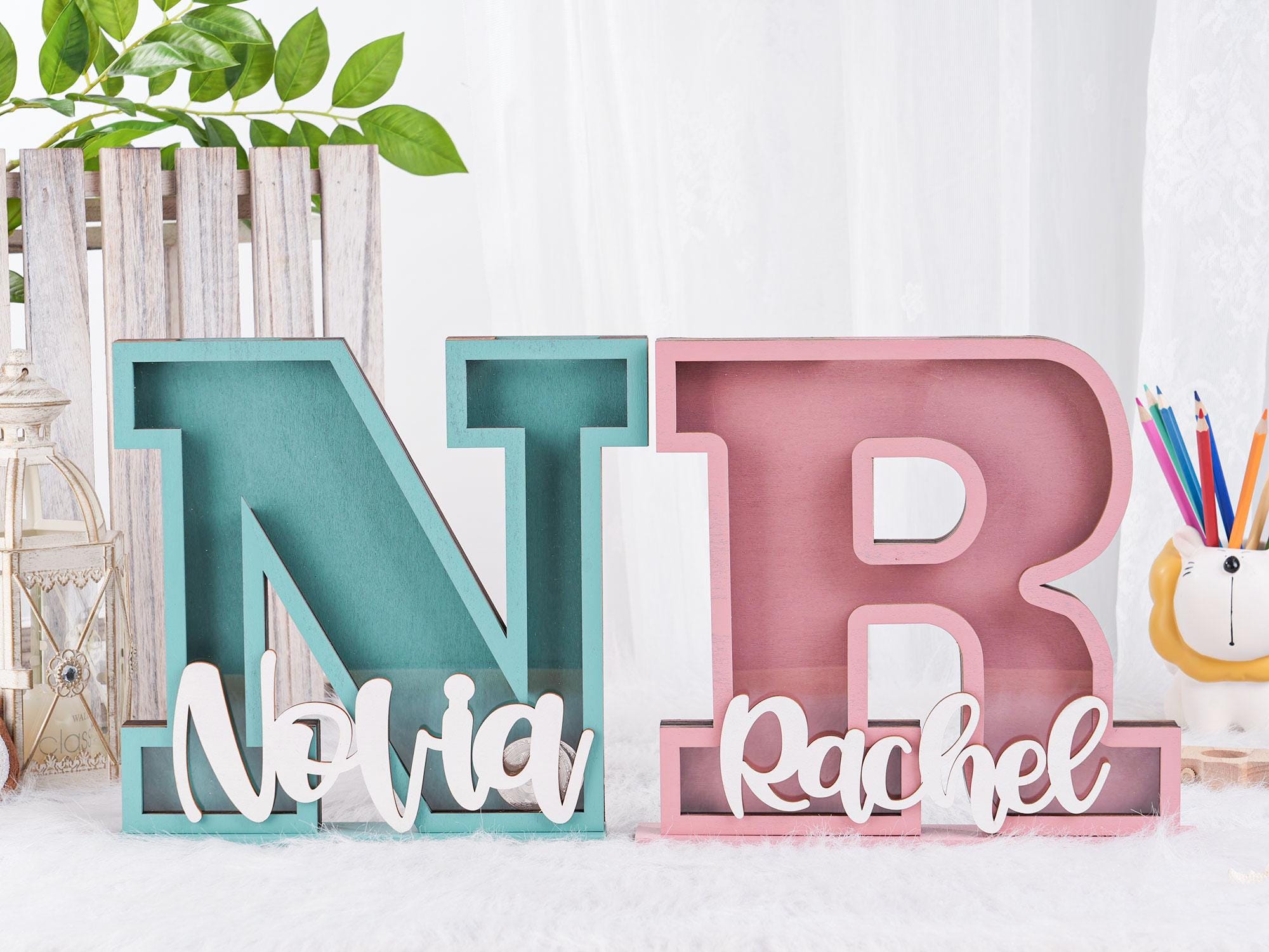Coin Bank Lettering Personalized Wooden Piggy Bank: Custom Letter Coin Bank, Kids Gift - Etsy