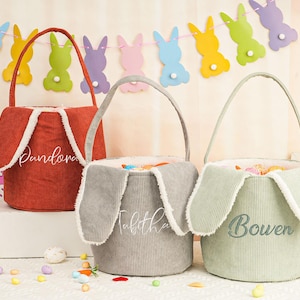 Personalized Easter Basket,Embroidered Bunny Easter Basket,Easter Egg Hunt Basket,Easter Bucket,Corduroy Easter Basket,Easter Gifts For Kids