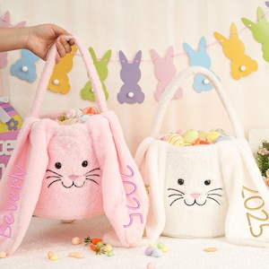 Personalized Plush Easter Basket,Custom Easter Bag With Name,Embroidered Easter Bunny Basket,Easter Egg Hunt Basket,Kids Easter Gift