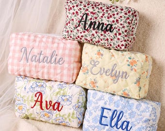 Neceser de maquillaje bordado a medida, neceser floral personalizado, neceser de viaje con monograma, organizador de maquillaje, regalo de cumpleaños para ella.