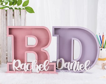 Hucha de madera personalizada: Hucha con letra personalizada, regalo para niños