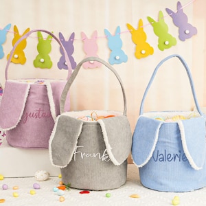 Easter Egg Hunt Basket,Embroidered Bunny Easter Basket,Personalized Easter Basket,Easter Bucket,Corduroy Easter Basket,Easter Gifts For Kids