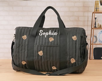 Personalized Diaper Bag, Embroidered Baby Name Bag, Large Maternity Weekender, Custom Bear Bunny Travel Bag, Baby Shower Gift