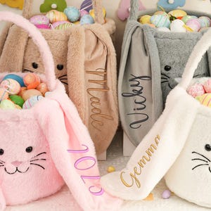 Personalized Plush Easter Basket,Custom Easter Bag With Name,Embroidered Easter Bunny Basket,Easter Egg Hunt Basket,Kids Easter Gift