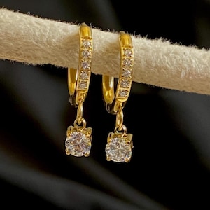 14k heart hoop earrings, diamond-cz earrings, Cartilage Piercing, gold small earrings, tiny helix stud memorial gifte-for unique birthday