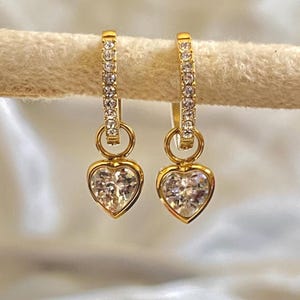 14k gold Heart Hoop Earrings, CZ Diamond Heart Studs, Minimalist Dainty Hoops, Everyday Earrings gifte-for unique birthday, giftful memory