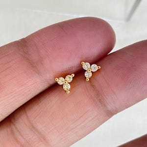 14K Gold Tiny Flower Hoop Earrings, Floral CZ Diamond Stud, Small Gold Hoops, Minimalist Earring Cartilage Earring gifte-for unique birthday