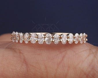 Oval Lab Diamond Band Oval Eternity Band Oval Wedding Band 3x2mm Oval Cut Lab grown Diamond Wedding Band 14K Gold Half Eternity Women&#39;s Band