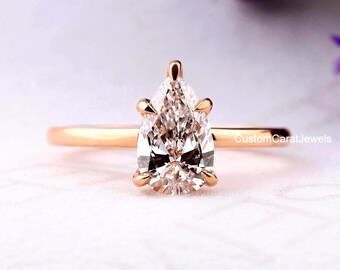 1.25CT Pear Lab Diamond Engagement Ring: 14K Rose Gold Solitaire