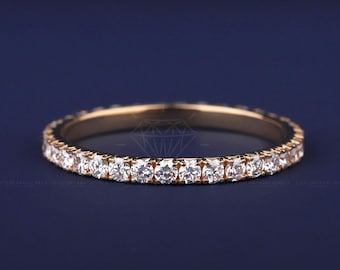 2mm Lab Created Diamond Wedding Band Pave full Eternity Wedding Ring in 14K Solid Yellow Gold Stackable Band Anniversary Gift For Women