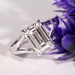 Emerald Cut Solitaire Engagement Ring, IGI Certified Lab Grown Diamond Promise Ring, Reverse Split Shank, Unique Anniversary Gift for Women