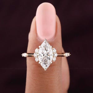 Vintage Marquise Cut Lab Grown Diamond Engagement Ring, IGI Certified Solitaire muse setting knife edge band, 14K Bridal Ring, Gift for Her