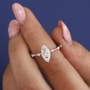 1CT Marquise Cut Lab Diamond Engagement Ring, IGI Certified Solitaire Ring, Dainty Lab Grown Diamond Promise Ring, 14K Gold Proposal Gift