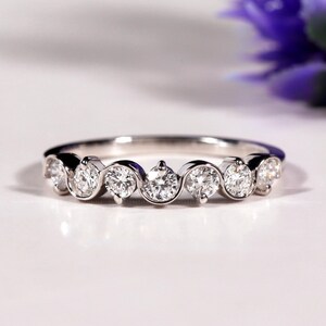 Unique Lab Grown Diamond Wedding Band 14K Solid Gold Eternity Band Dainty Stackable Ring Bridal Anniversary Band, Wave Diamond Band for Gift