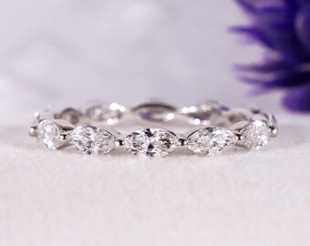 East West Marquise Diamond Eternity Ring, Lab Grown Full Eternity Band in 14K Solid White Gold, Dainty Anniversary Gift Wedding Band for Her