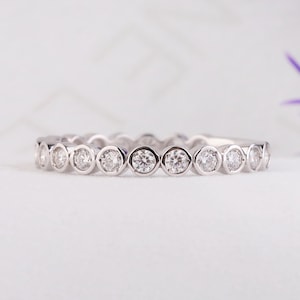 Bezel Set Lab Grown Diamond Eternity Band 14K Gold Round Diamond Stacking Full Eternity Wedding Band Minimalist Anniversary Ring for Her