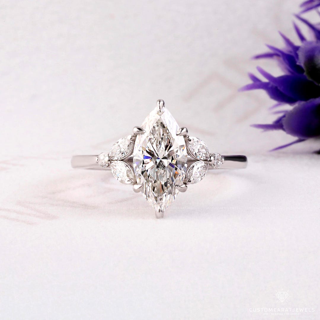 Marquise Cut Lab Grown Diamond Solitaire Engagement Ring, 0.80CT to 3CT ...
