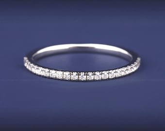 14K Gold Micro Pave Ring, 1.20mm Lab Diamond Eternity Band, Thin Full Eternity Wedding Band Dainty Diamond Stacking Anniversary Ring For Her