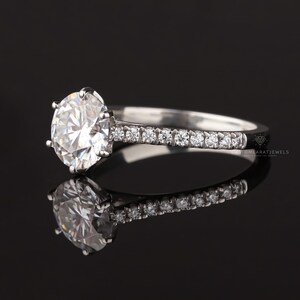 Stunning pave engagement ring with round lab grown diamond, E/VS1 clarity, diamond wedding ring, perfect proposal anniversary gift, ethically sourced, luxury jewelry for her, timeless bridal ring, sparkling diamond band, elegant Valentine’s present