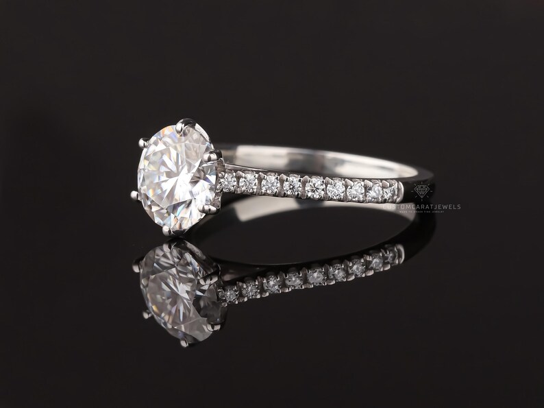 Stunning pave engagement ring with round lab grown diamond, E/VS1 clarity, diamond wedding ring, perfect proposal anniversary gift, ethically sourced, luxury jewelry for her, timeless bridal ring, sparkling diamond band, elegant Valentine’s present