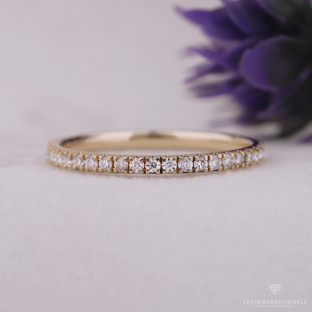 1.30mm Thin Lab Diamond Eternity Band, 14K Gold Micro Pave Wedding Ring ...