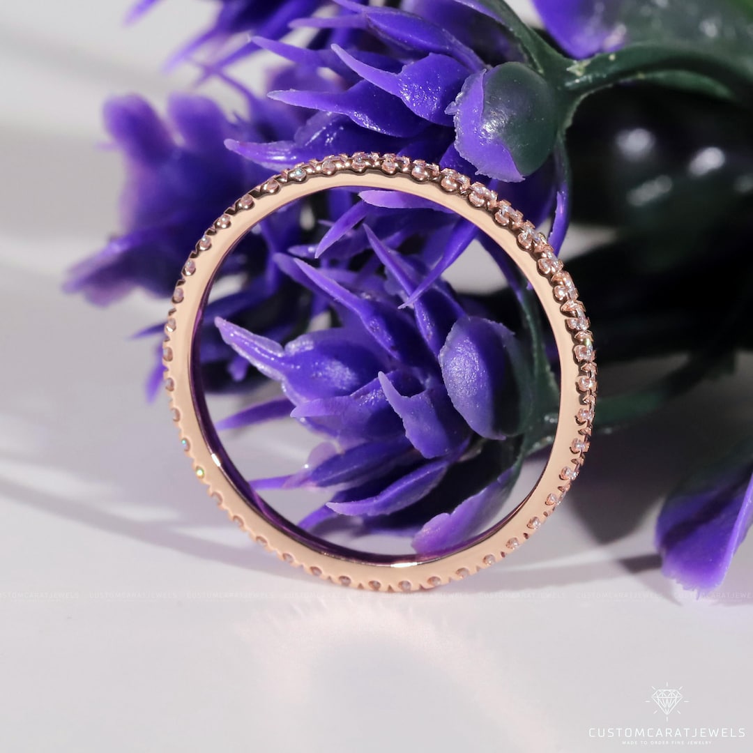 1.20mm Thin Lab Diamond Eternity Band, 14K Gold Micro Pave Wedding Ring ...