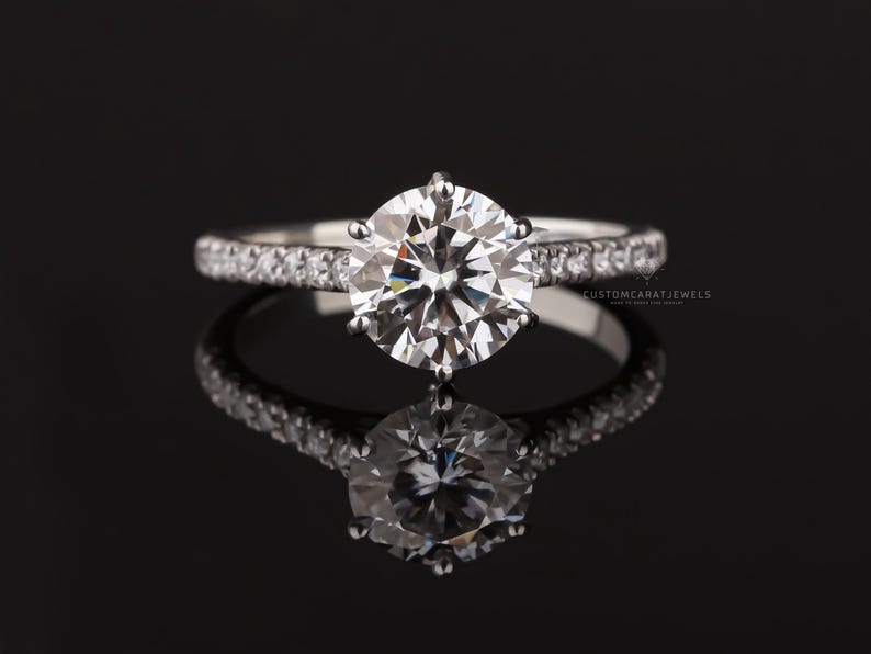Exquisite round lab diamond ring, pave engagement or wedding band, E/VS1 clarity, stunning jewelry gift for her, ethical diamond, timeless proposal ring, sparkling bridal jewelry, luxury diamond ring, elegant Valentine’s gift, romantic fine jewelry.