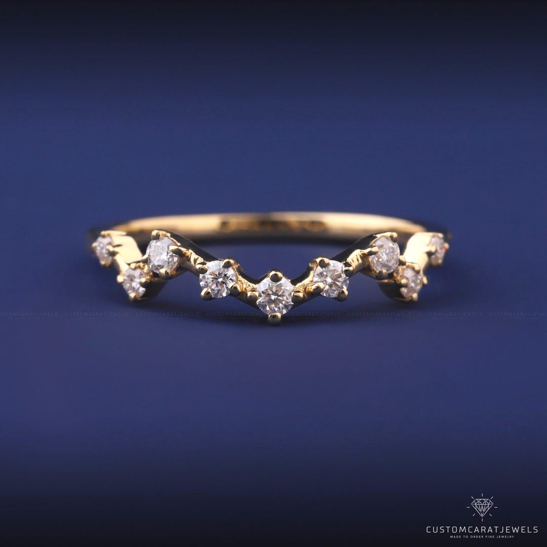 Curved Round Lab Grown Diamond Wedding Band, 14K Gold Half Eternity ...