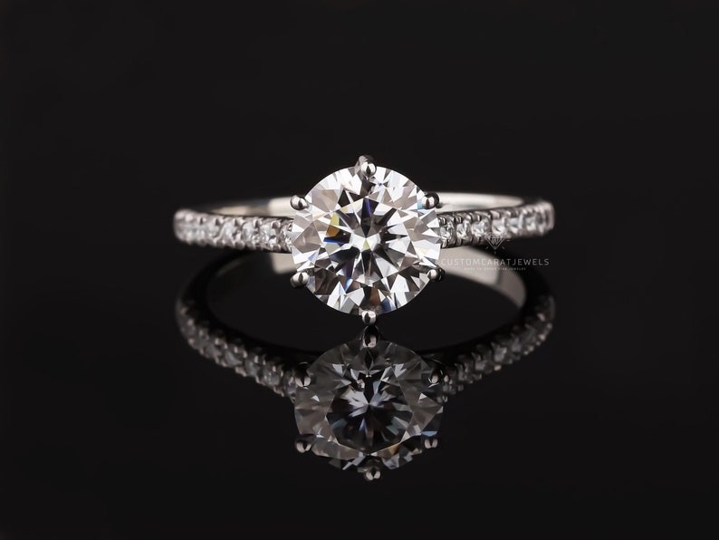 Round lab grown diamond ring for her, E/VS1 clarity, pave engagement ring, elegant proposal or wedding ring,perfect Valentine’s gift, stunning bridal jewelry, ethical diamond ring, sparkling lab diamond, luxury jewelry for women, timeless love symbol