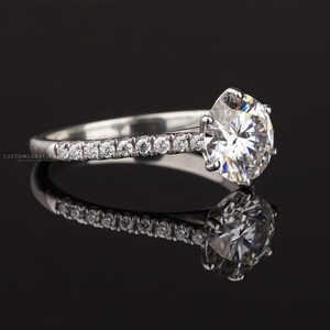 Brilliant lab diamond engagement ring for women, round cut, pave band, ethical diamond ring, perfect for proposal or wedding, E/VS1 clarity, luxurious Valentine’s gift, sparkling bridal jewelry, timeless love ring, elegant fine jewelry for her