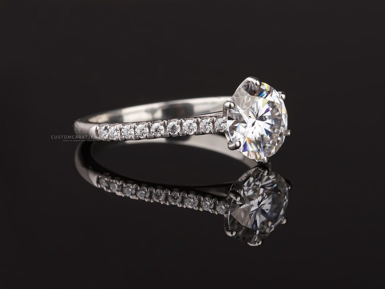 Brilliant lab diamond engagement ring for women, round cut, pave band, ethical diamond ring, perfect for proposal or wedding, E/VS1 clarity, luxurious Valentine’s gift, sparkling bridal jewelry, timeless love ring, elegant fine jewelry for her