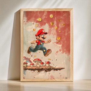 Vintage Super Mario Gaming Poster, Retro Gamer Poster Digital Download, Gaming Room Decor Printable, Super Game Print, Kids Room Artwork