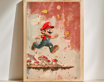 Vintage Super Mario Gaming Poster, Retro Gamer Poster Digital Download, Gaming Room Decor Printable, Super Game Print, Kids Room Artwork