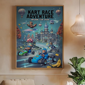 レトロ カート アーケード ポスター - 90 年代のビンテージ ビデオ ゲーム ウォール デコ - レーシング ゲーム デジタル ダウンロード プリント、ゲーム ルームの美しい装飾アート、