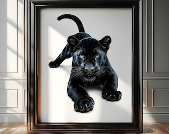 Black And White Majestic Black Panther Poster, Luxury Vintage Art Print, Minimalist Aesthetic Home Decor, Panther Kitten Wall Decor