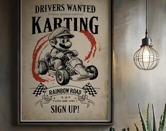 Retro Mario Racing Poster - Vintage Games Wall Art - Racing Game Print - Arcade Aesthetic Decor - Gaming Room Poster - Gift for Gamers