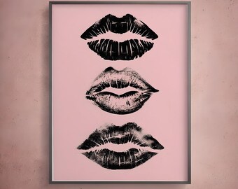 Pink Aesthetic Lips Poster - Modern Pop Art Print - Minimalist Lipstick Wall Art - Fashion Glam Decor - Girly Trendy Bedroom Digital Print