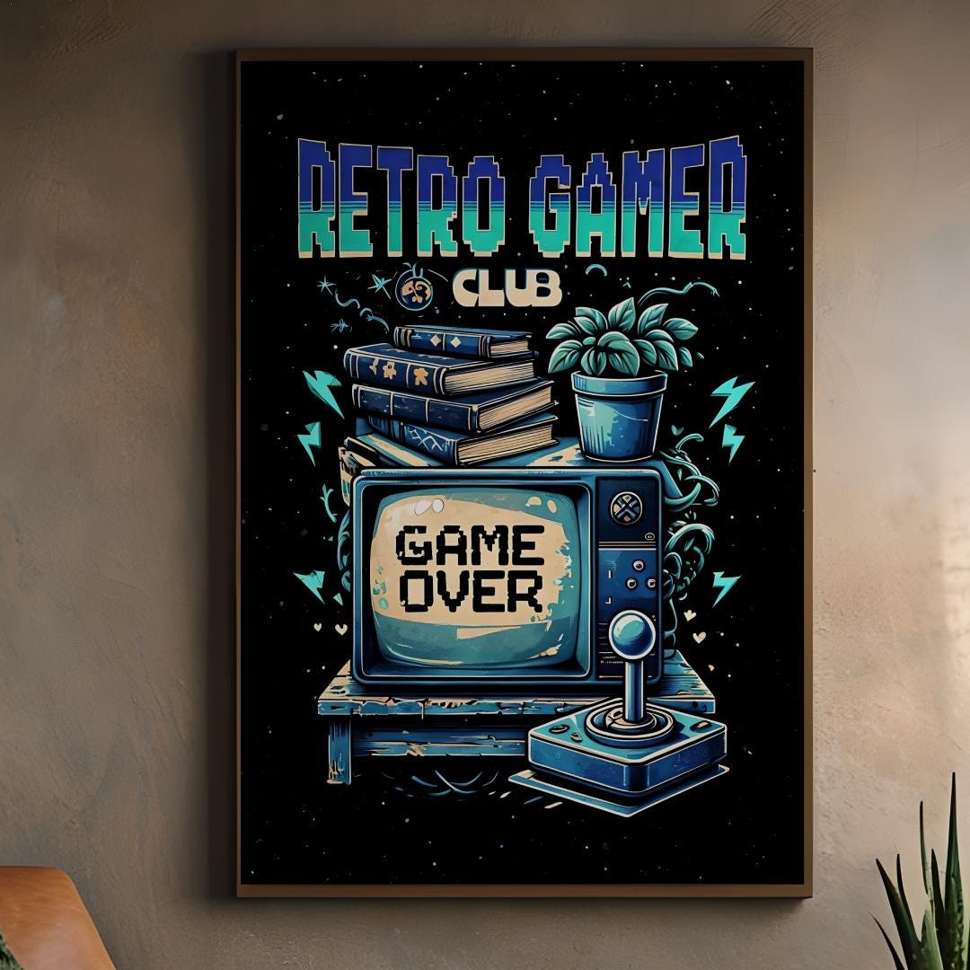 Retro 90s Gaming Arcade Digital Wall Art, Vintage 80s 90s Game, Nostalic Gamers Club Wall Decor, Neon Arcade Kids Gaming Room Decor