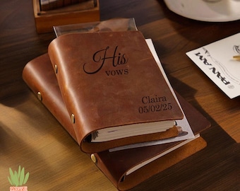 Personalized His and Her Vow Books, Custom Leather Vows Book, Engrave Initial Vows Booklet,Wedding Gift for Couples,Her Vows,Leather Booklet