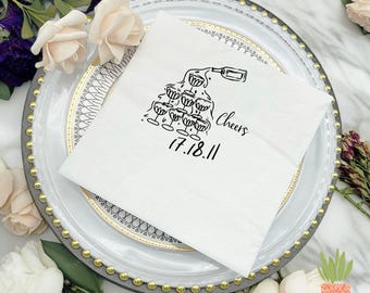 Personalized Champagne Tower Cocktail Napkin, Custom Monogram Napkins, Wedding Cocktail Napkins, Bridal Shower, Bar Cocktail Napkins, Gifts