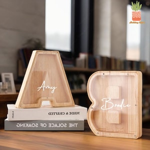 Custom Wooden Letter Piggy Bank, Engrave Initial Wood Coin Bank, Personalized Name Piggy Bank, Money Box, Best Gift for Child, Baby Boy Gift