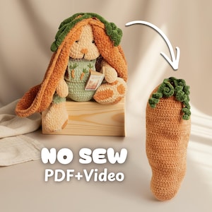 Hase Schnittmuster no sew häkeln Hase Häkelmuster Amigurumi Häschen Ostermuster Häkel-Video Muster Häkelanleitung Karotte Häkelanleitung Häschen zu Karotte häkeln