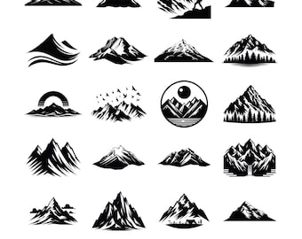 50 bergen Svg-bundel, berg handgetekende, berg Png, bos boom Svg, berg svg clipart, berg- en bossilhouetten clipart