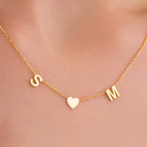 Personalized Double Initial Heart Necklace: Custom Sterling Silver Jewelry, Couple Letter Necklace