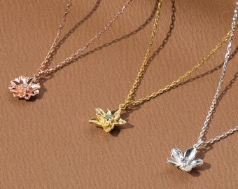 Sterling Silver Birth Flower Necklace with Birthstone, Personalized Flower Jewelry, Dainty Birth Flower Pendant, Custom Birthday Necklace