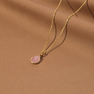 Rose Quartz Teardrop Necklace, Natural Rose Quartz Pendant, Pink Jewelry, Sterling Silver, Rose Gold, Unique Gift for Her