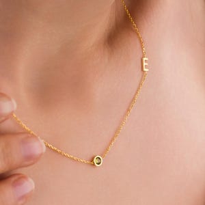 Personalized Sideways Initial Birthstone Necklace, Dainty Custom Letter, Meaningful Gift for Her, Sideway Necklace, Birthstone Necklace
