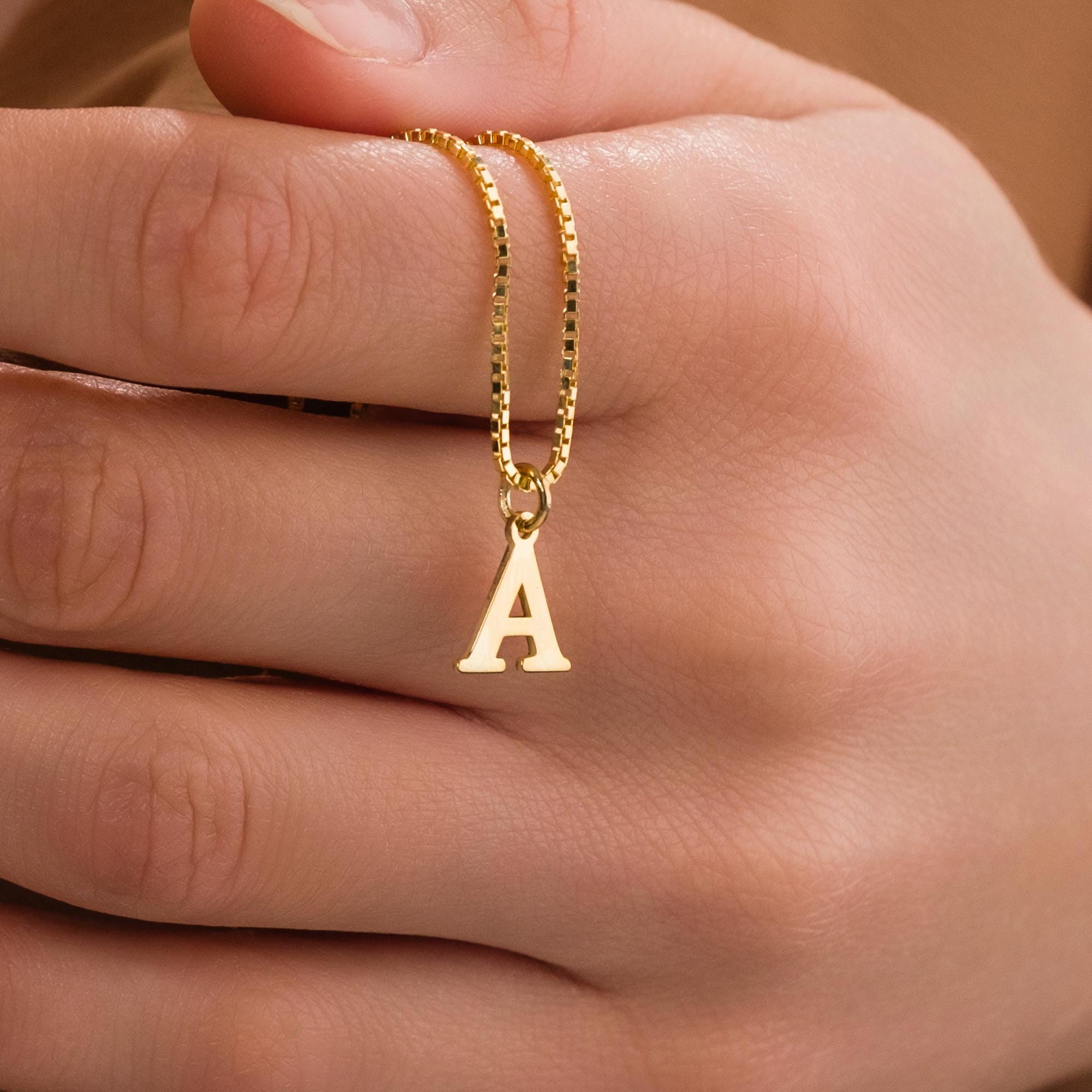 Custom Initial Necklace, 14K Gold Box Chain Letter Pendant ...